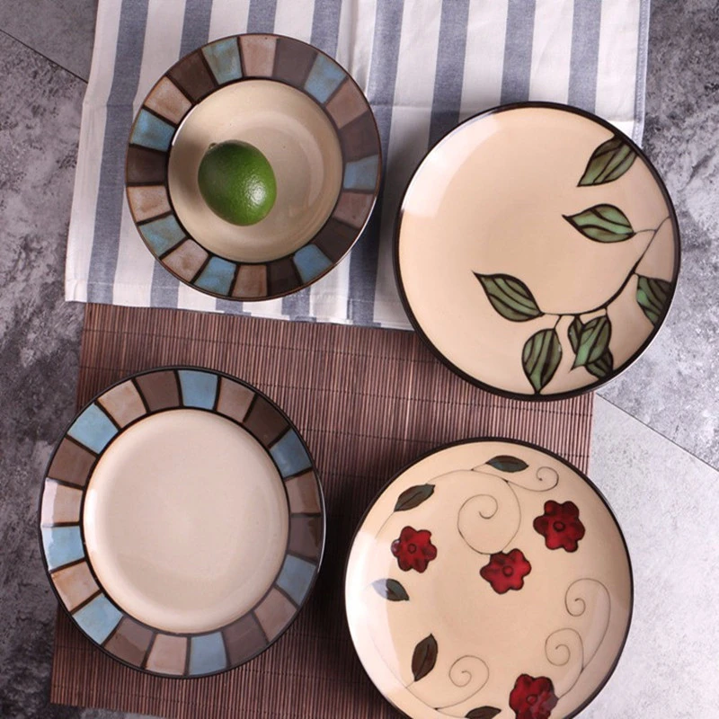 Керамическая тарелка набор тарелок плоская круглая для еды поднос салата ручная