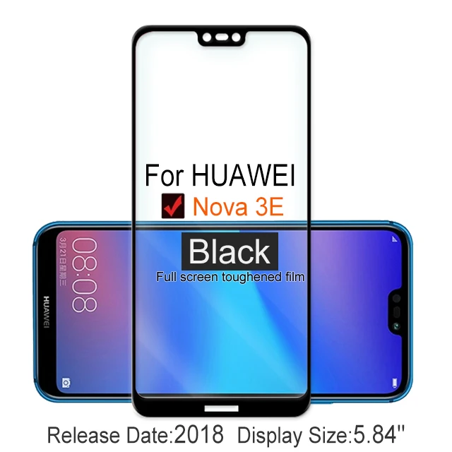 NOVA 3E Black 2 шт. полное покрытие Защита экрана для huawei P20 lite 9H чехол из закаленного стекла для Nova 3E ANE LX3 L23 LX1 L03 пленка - Цвет: NOVA 3E Black