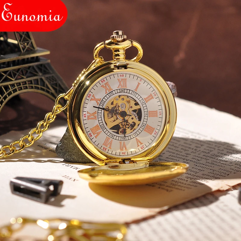 Gold Shield Pendant Full Hunter Retro Pocket Watch With Key Chain Brand Military Mechanical Hand Winding Vintage Analog | Наручные часы