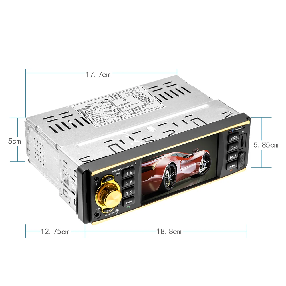 Podofo 4019B Автомагнитола 4,1 дюймов 12 в 1 Din Авто Аудио Стерео Bluetooth 2,0 USB AUX FM радио тюнер Поддержка камеры заднего вида плеер