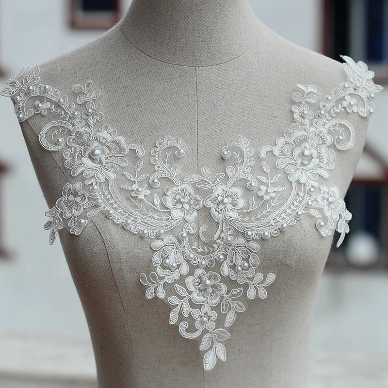 Ivory Patches 1PCS White Handmade Alencon Lace Appliques Floral Embroidered Wedding Supplies Bridal Hair Flower | Дом и сад