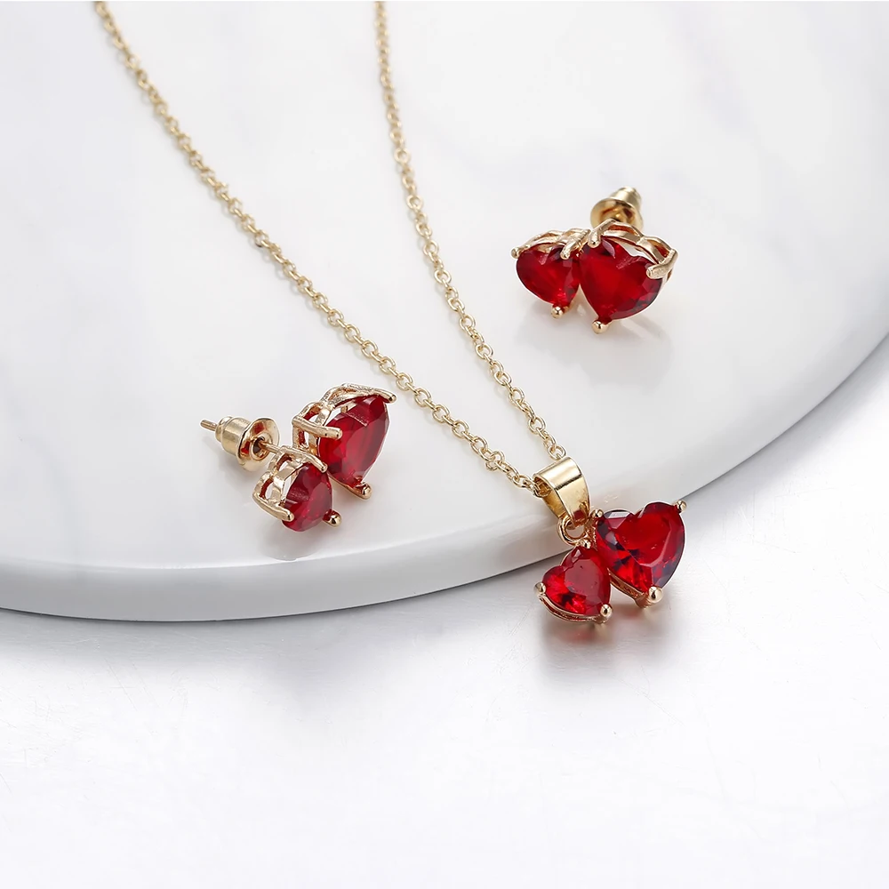 Комплект из серег-гвоздиков и длинного кулона с фианитом | Украшения аксессуары