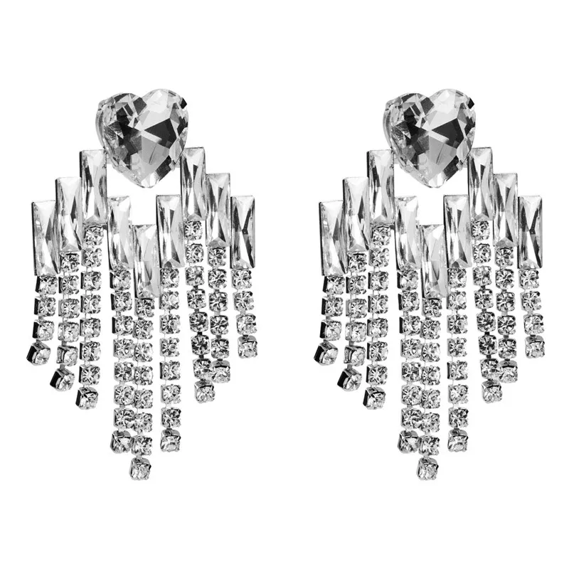 Креативные серьги-капли в форме сердца с кристаллами и короткими кисточками