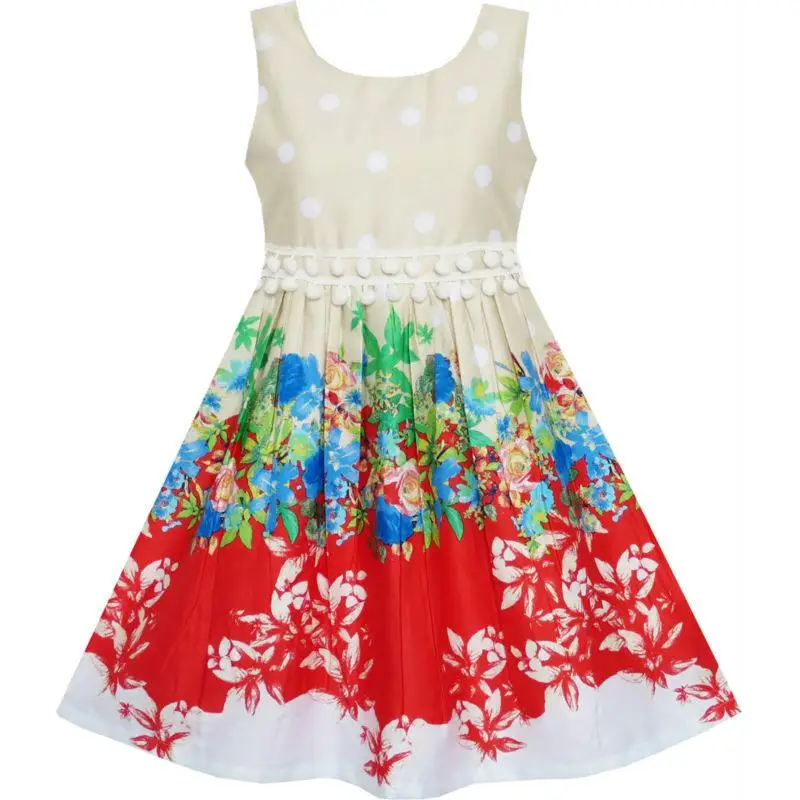 Sunny Fashion платья для девочек платье Рукавов Роза Цветок Полька Точка красный