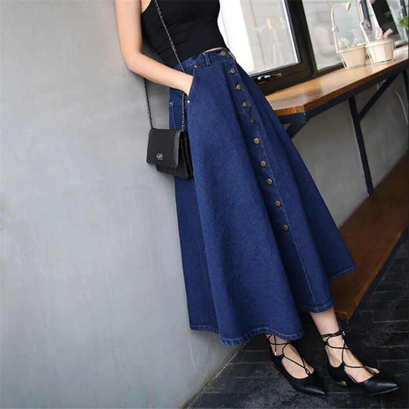 Джинсовые длинные юбки женские весенне-осенние повседневные джинсы с завышенной