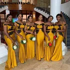Mbcullyd золото платье подружки невесты в стиле русалки для Для женщин 2019 черное платье с кружевными аппликациями по всей длине платье в деловом стиле для вечеринки vestidos fiesta boda
