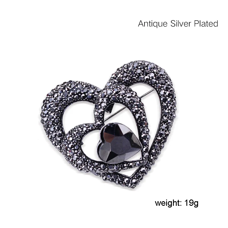 Rhinestone Black 3 Hearts Brooches for Women Vintage Antique Color Romantic Pin Elegant Exquisite Mujer New Year Gift BH8384 images - 6