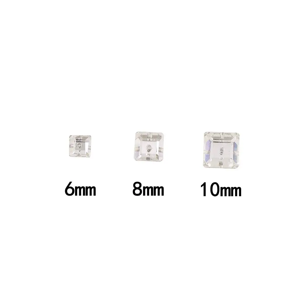 50Pcs Square Flatback Sew On Stone Crystal Clear With Middle One Hole 6 8 10mm Sewing Glass DIY Wedding Dress | Дом и сад