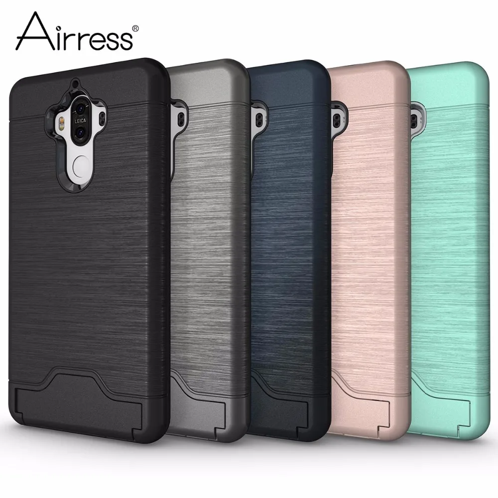 Airress for Huawei Mate 9 Premium Dual Layers TPU Brushed Defender Phone Case Cover with Card Pocket Stand |