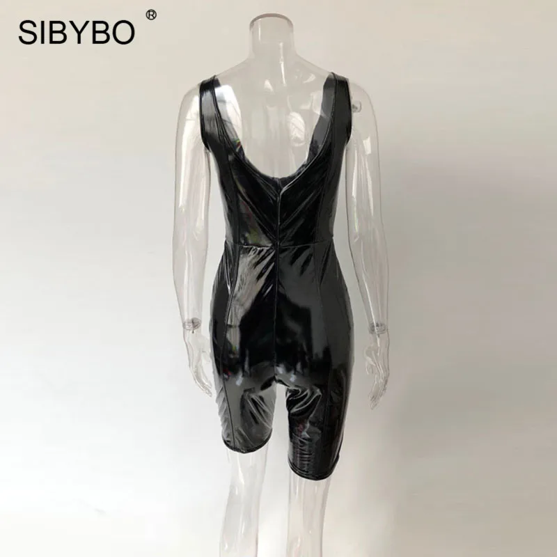 Женское боди из искусственной кожи Sibybo, комбинезоны с открытой спиной и глубоким v-образным вырезом, костюмы для стройных, повседневный укороченный комбинезон на лето
