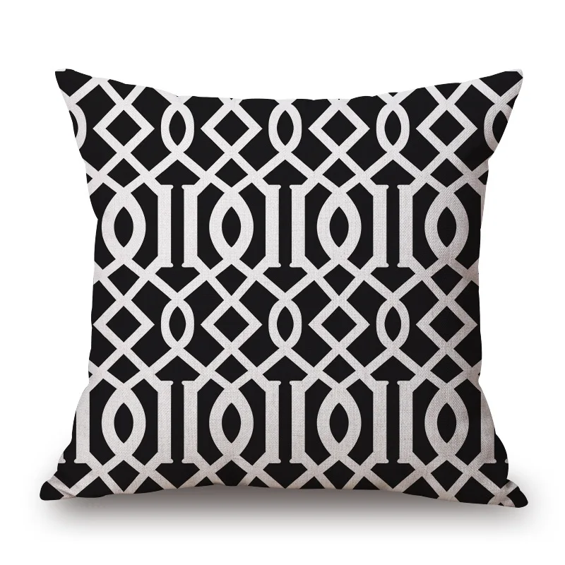 

1piece Black White Simple Brief Pattern Seat hug pillow cover Decorative Home Chair Throw Pillow Case Cotton Linen 45cm