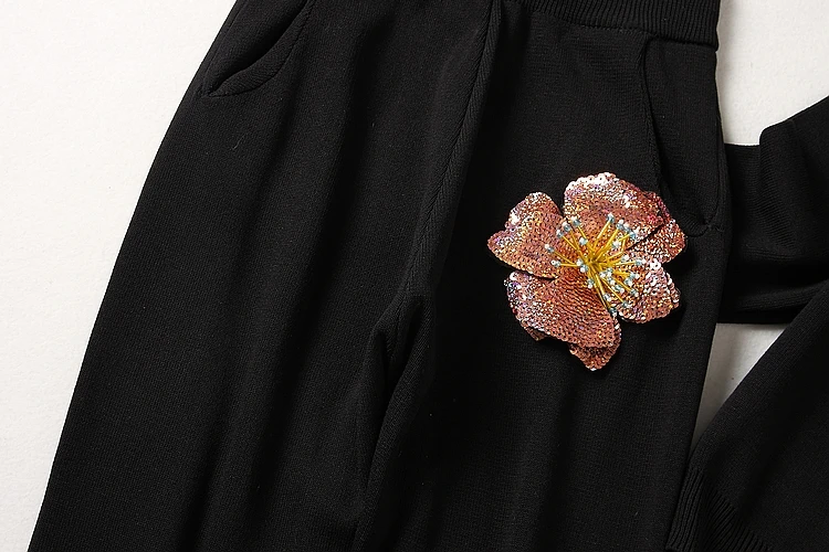 ALPHALMODA свитер с блестками и цветочным принтом+ брюки 2 шт. модные костюмы для женщин осень зима Vogue стильные Джемперы брюки наборы