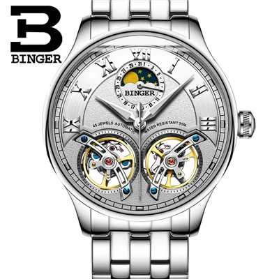 Карнавал бренд для мужчин смотреть двойной Tourbillon механические полые мужские наручные часы Moon Phase календари световой обувь для мальчико - Цвет: BG8606-5F