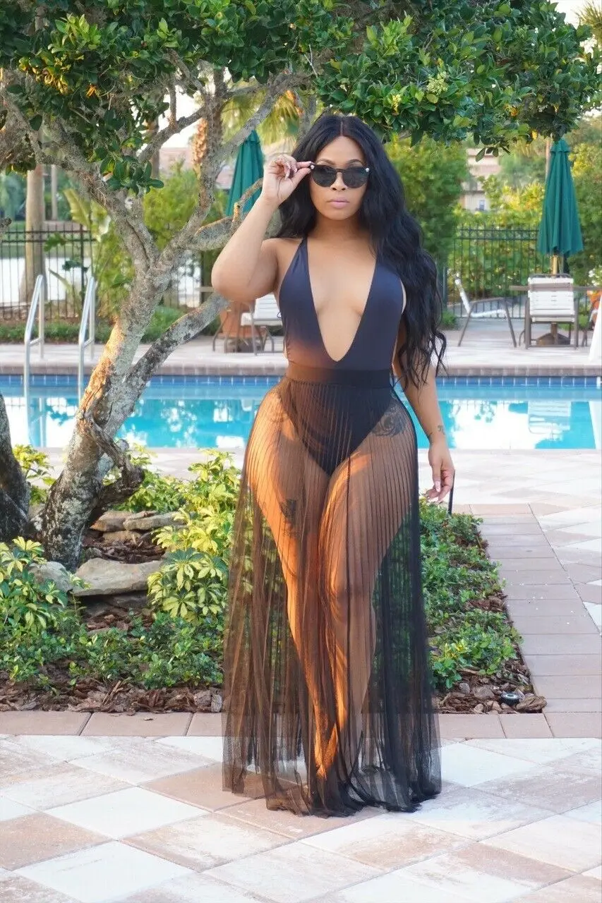 Однотонный просвечивающий купальник бикини для женщин|Пляжная одежда| |