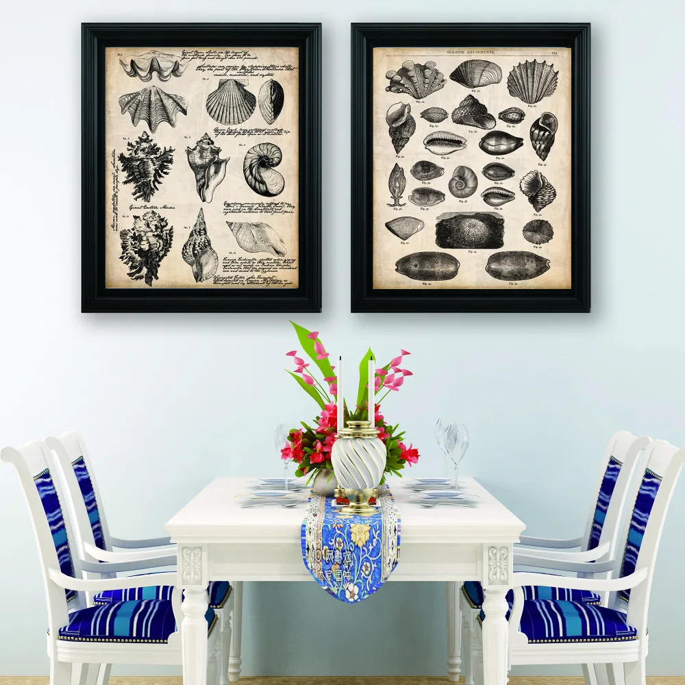Винтажный seashell journal writing and Sea amusement художественные принты 16x20 дюймов 2 шт в 1 без