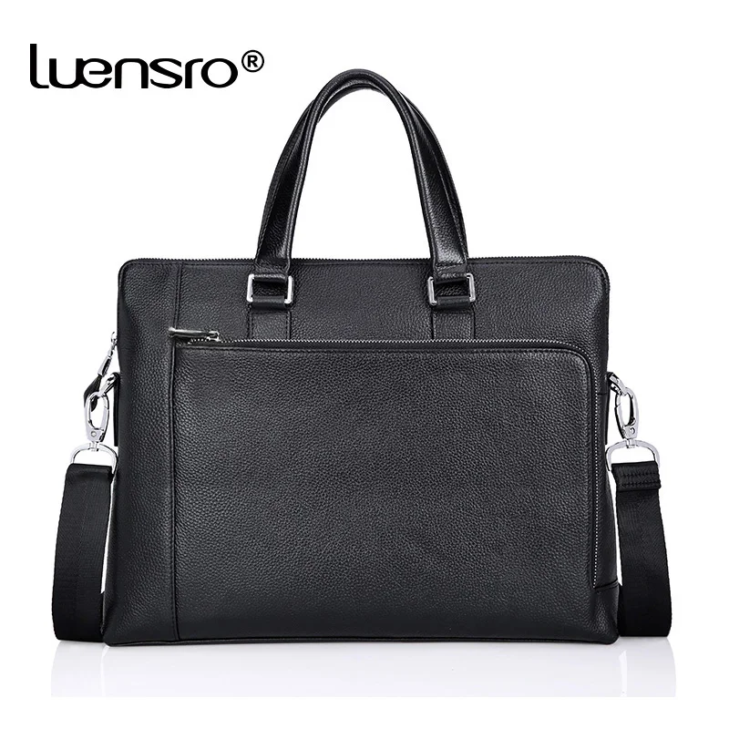 LUENSRO 100% натуральная кожа портфель s мужской 14 дюймов для ноутбука брендовая