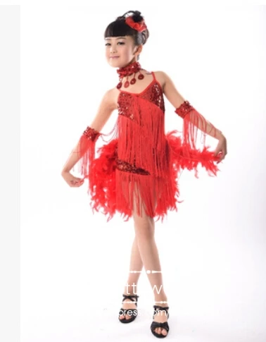 Детский танцевальный костюм с блестками и перьями|dance dress for girls|latin dance dressdance |