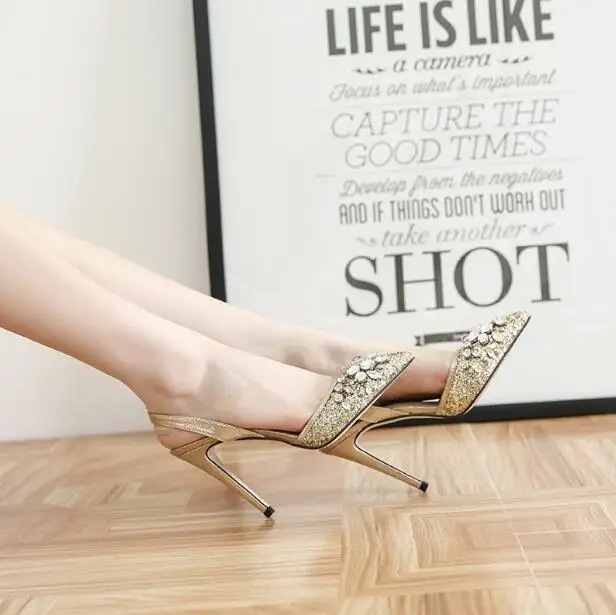 2018 Горячая Распродажа золотые блестящие туфли лодочки с ремешком на пятке острым