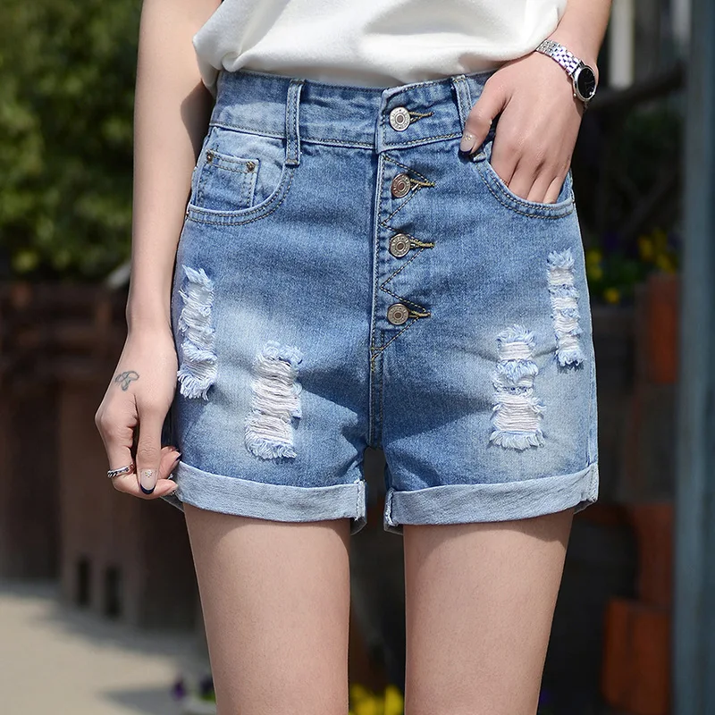 2017 летние женские джинсовые шорты с дырками свободные большие размеры