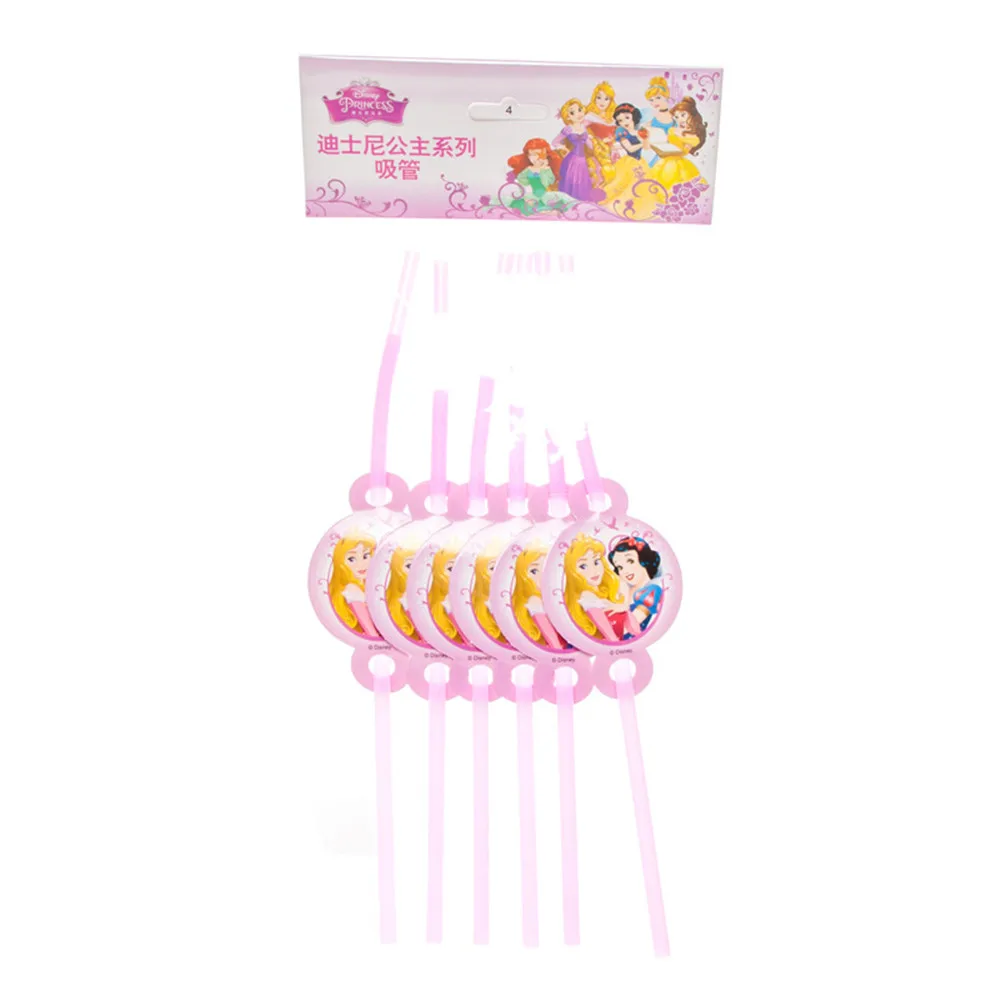 straw 6pcs Принцесса принадлежности для тематической вечеринки на день рождения для детей набор для День рождения пакет для мероприятий, одноразовые столовые приборы вечерние украшения - Цвет: straw 6pcs