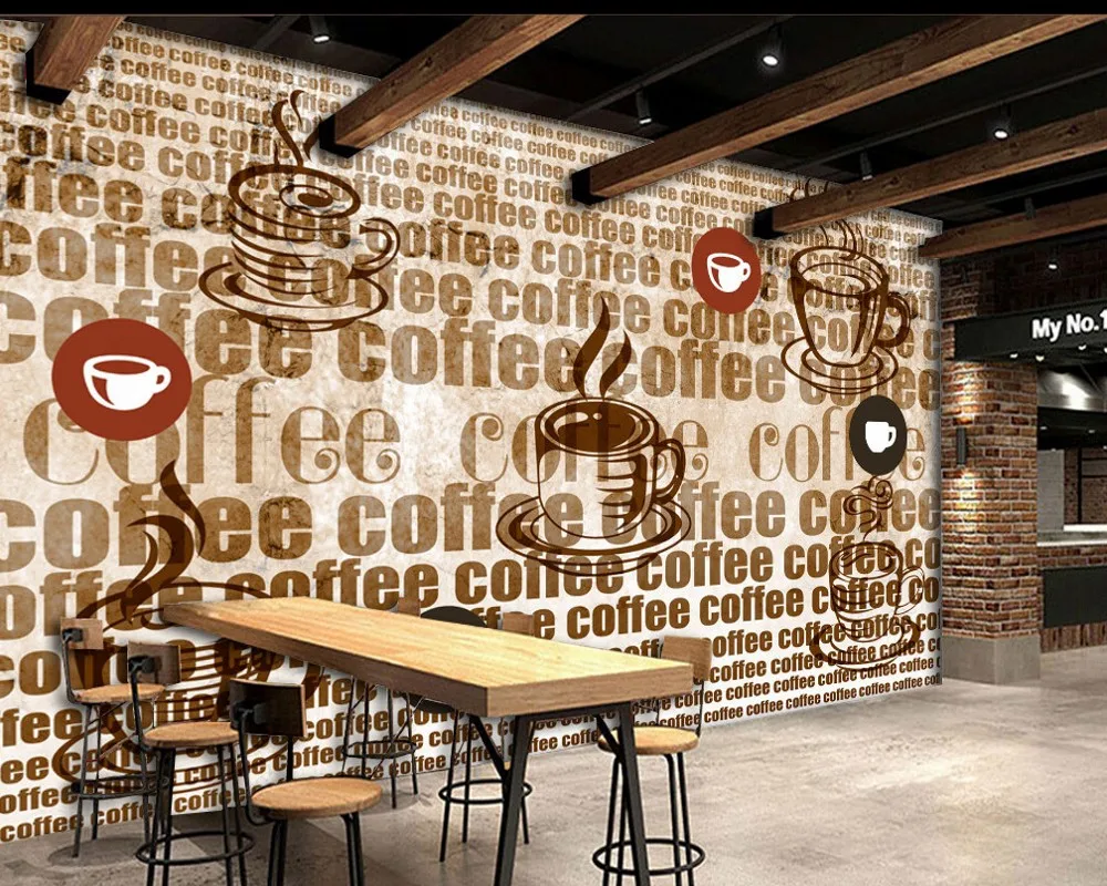 

Free Shipping Cafe Theme Vintage Retro Background Wall Painting Coffee Alphabet Restaurant Bakery Wallpaper Custom 3D Mural