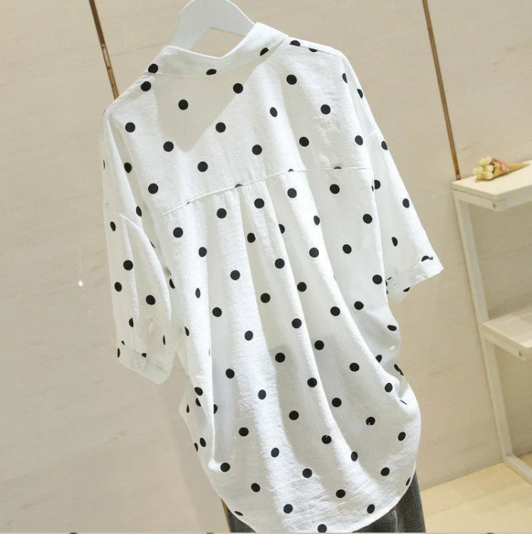 Mr.nut cotton 80% large size shirt female 2019 summer new loose bat sleeve polka dot |