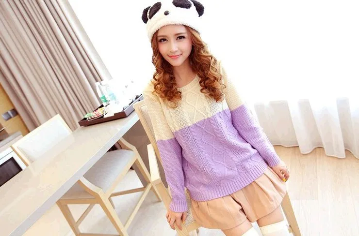 high quality New winter Korean mixed colors casual twist Argyle sweater women loose pullover 3 Y36 | Женская одежда