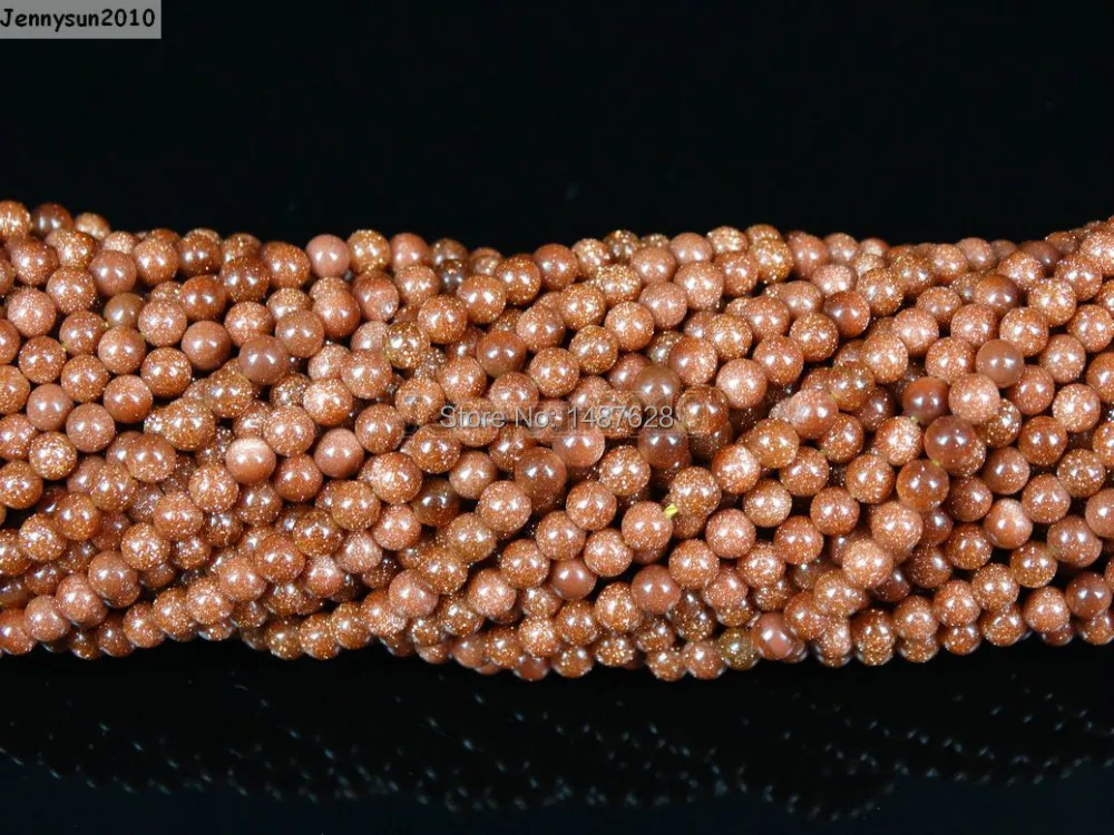 

Natural Gold Sand Gems Stones 2mm Smooth Round Spacer Loose Beads 15'' Strand for Jewelry Making Crafts 5 Strands/Pack