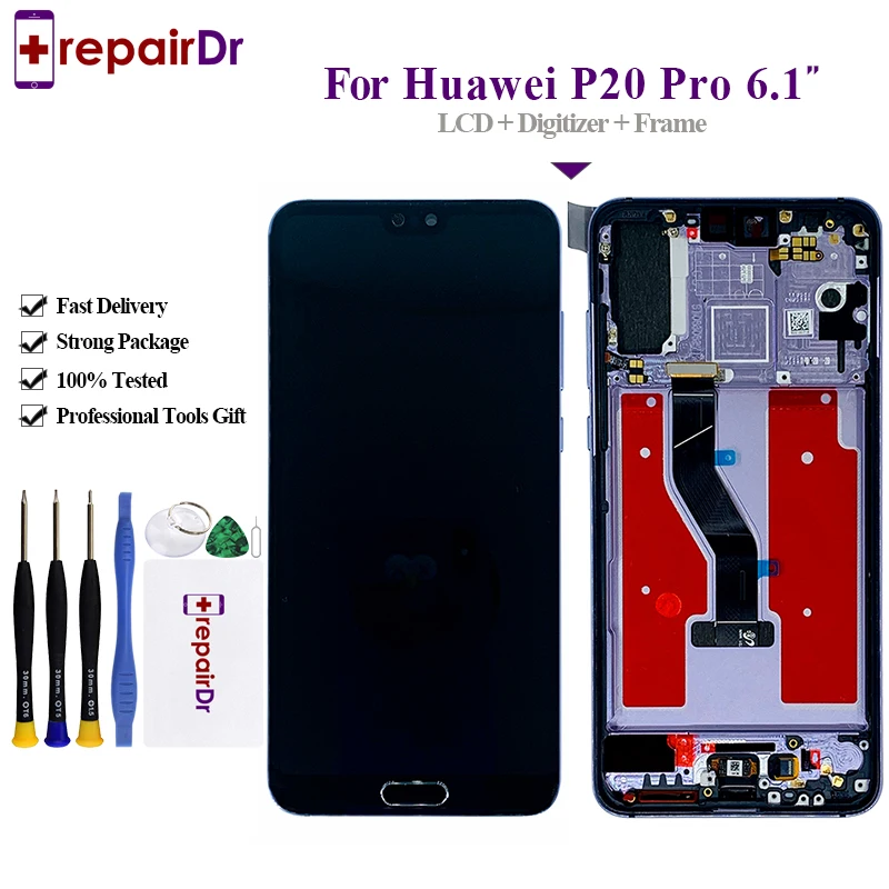 6," для huawei P20 Pro ЖК-экран в сборе для huawei P20 Pro CLT-AL01 Дисплей сенсорный дигитайзер с отпечатком пальца+ рамка