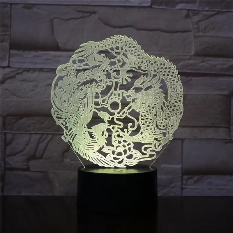 Новинка дракон феникс 3D лампа Иллюзия Ночник светильник Светодиодная USB RGB