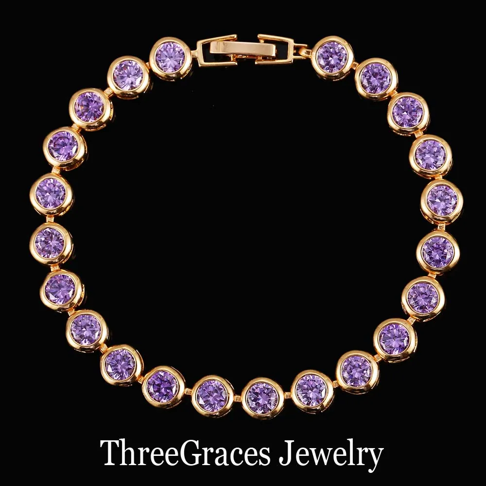 Женские теннисные браслеты ThreeGraces великолепные круглые золотого цвета с