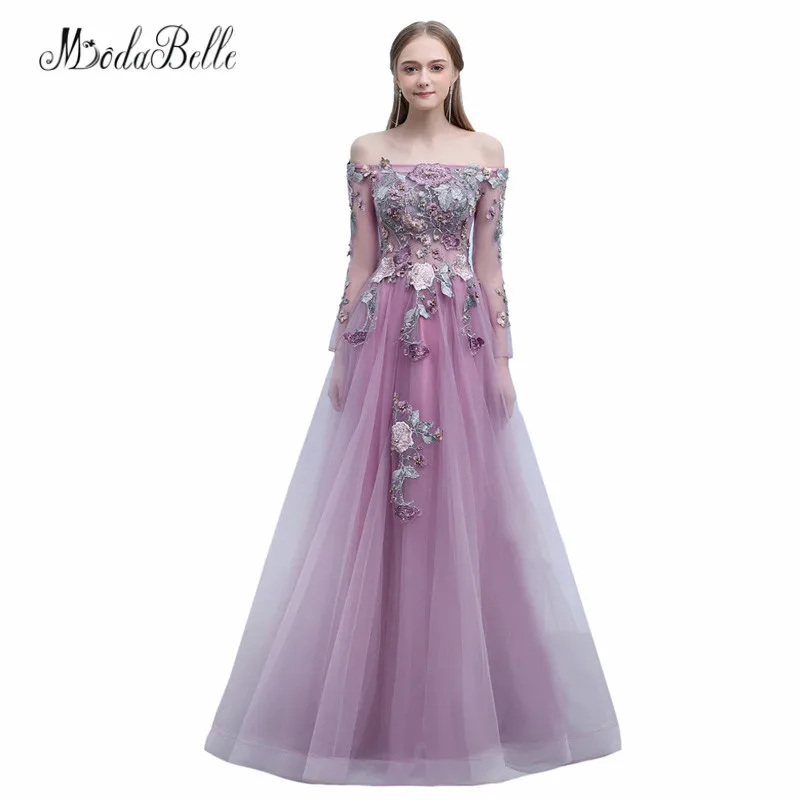 

modabelle Light Purple Evening Dresses Vestidos Largos Boat Neck Embroidery Pearls Elegant Long Prom Party Gowns Robes De Soiree