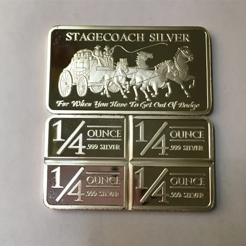 2 шт. Немагнитный Stagecoach Серебрянные слитки монета 1 OZ с серебряным покрытием