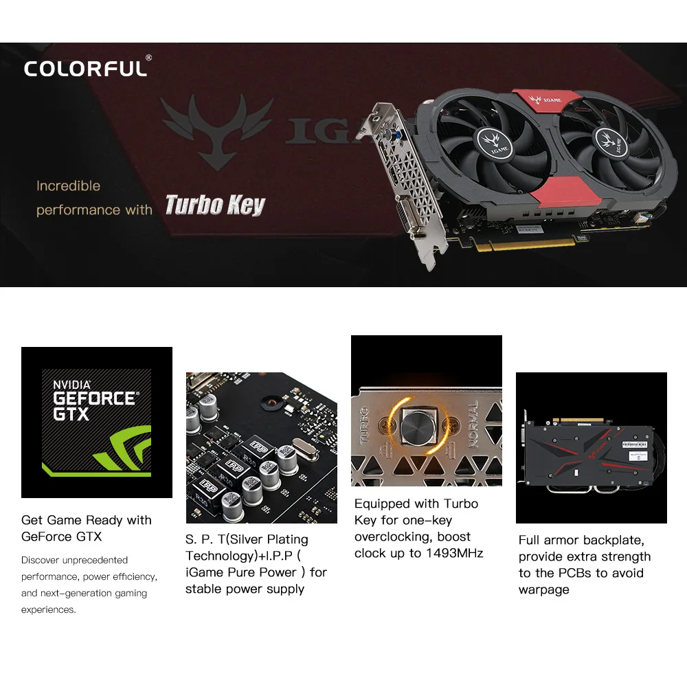 Красочные видеокарты GeForce GTX iGame 1050Ti GPU 4 Гб 128 бит 14 нм 7000 МГц игровая видеокарта GDDR5 PCI-E X16 3,0 DVI+ HDMI+ DP 3 порта