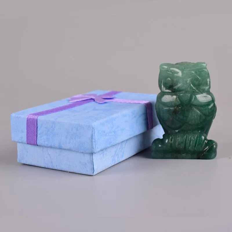 aventurine 2 дюймов Статуэтка Сова миниатюрная ручной работы натуральный камень резное ремесло статуя животного Исцеление минеральный драгоценный камень Декор для дома в стиле Фэн-Шуя - Цвет: aventurine