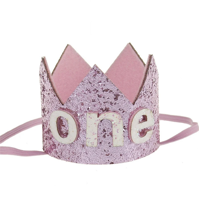 Pink One Chicinlife 1 шт. первая повязка на голову с короной на день рождения мальчик девочка 1st день рождения аксессуар для волос детский душ Принцесса шляпа поставки - Цвет: Pink One