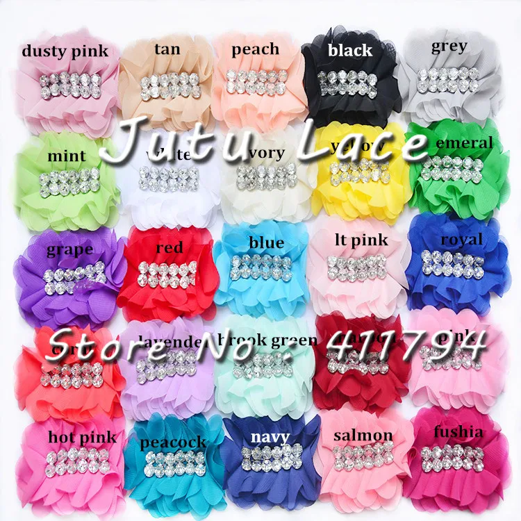 

25 /lots ,12cm " rhinestone chiffon flowers hair accessories 25 colors