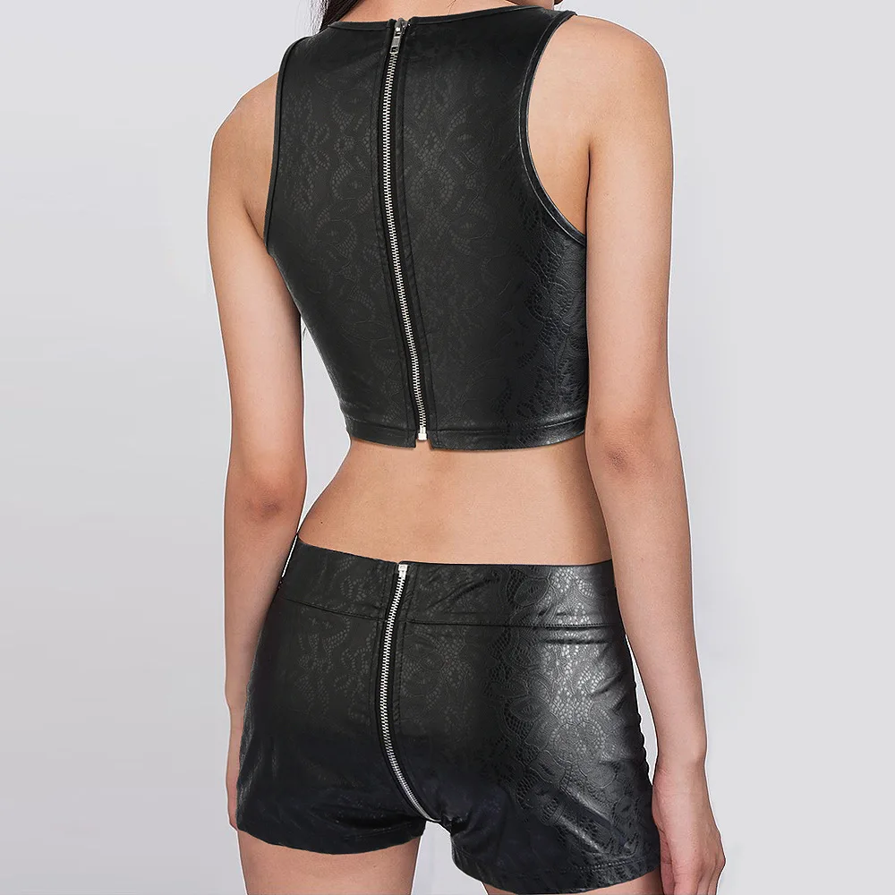 Женский укороченный топ Клубная одежда в стиле фетиш из ПВХ на молнии сзади без