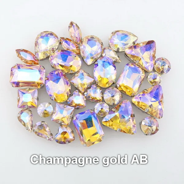 A8 Champagne gold AB Серебряный коготь Установка 50 шт./пакет 11 формы смешивать с плоским основанием АВ цвета стеклянные хрустальные стразы для шитья кристаллы торжественное платье, обуви, сумок и diy кружевной отделкой - Цвет: A8 Champagne gold AB