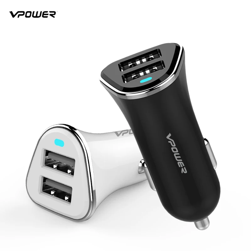 

USB Car Charger Vpower Dual USB Charger Output 2.4A Fast Charging Cell Phone Car-Chargers Travel Adapter Cigar Lighter DC 12-24V