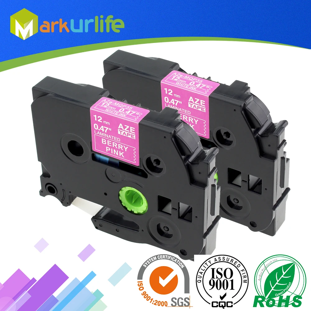 

2PCS/Lot Compatible for Brother TZe-MQP35 TZe MQP35 White on Berry Pink Laminated Label Tapes P-touch 12mm TZ-MQP35 TZ MQP35