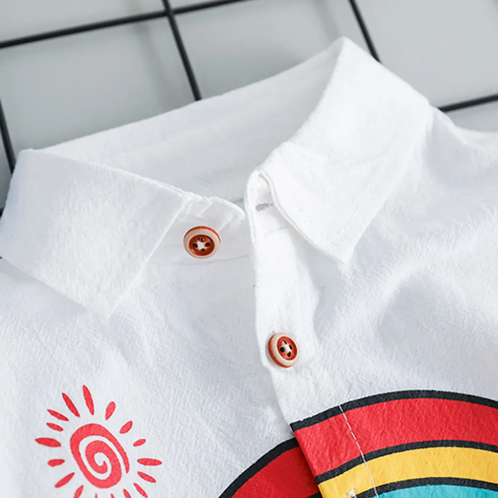 Toddler Newborn Clothes Kids Boys Rainbow Tops T-shirt Solid Short Pants Casual Outfits Baby =Summer Bebek Giyim |