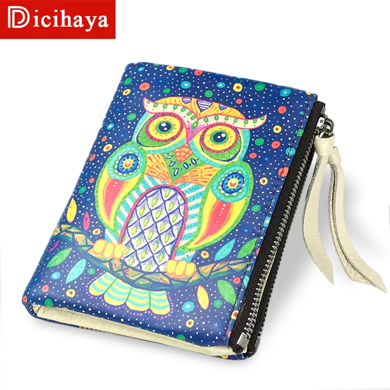 DICIHAYA, кожаные женские кошельки и кошельки, двойная молния, кошелек для женщин, принт с животными, милая сова, женский кошелек, короткий кошелек, 702-1