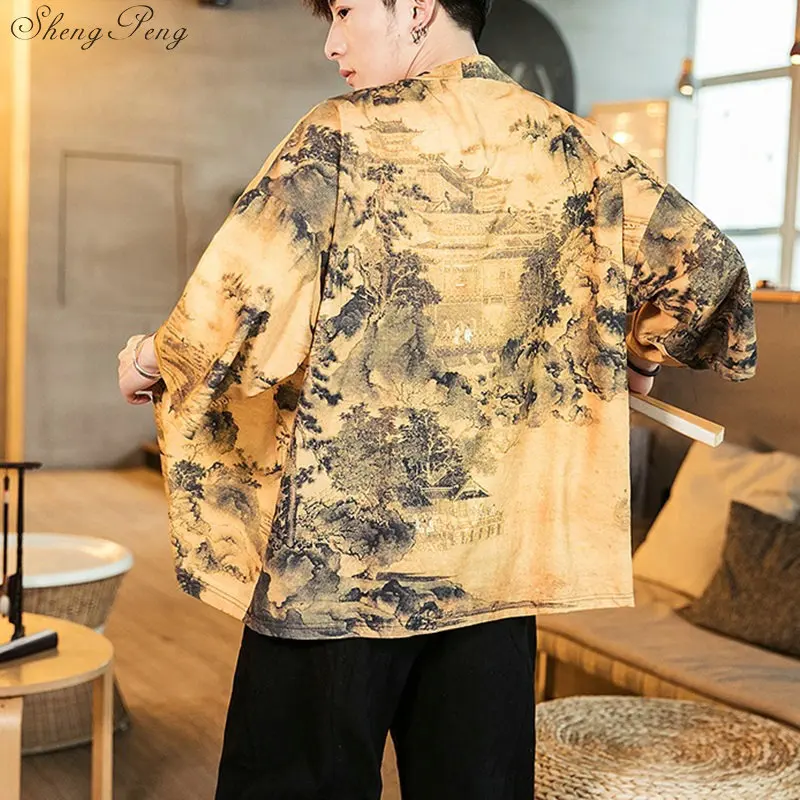 Мужской кардиган кимоно haori yukata костюм самурая пиджак рубашка V1532|Одежда Азии и