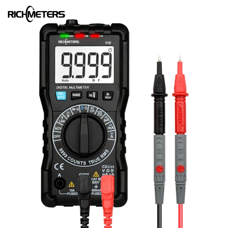 RICHMETERS 110 цифровой мультиметр TRUE-RMS 9999 отсчетов NCV подсветка AC DC Напряжение Ток