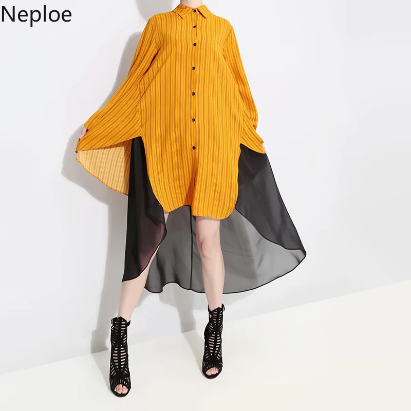 Neploe/весна 2019 новое Полосатое лоскутное женское платье длинный рукав длина до