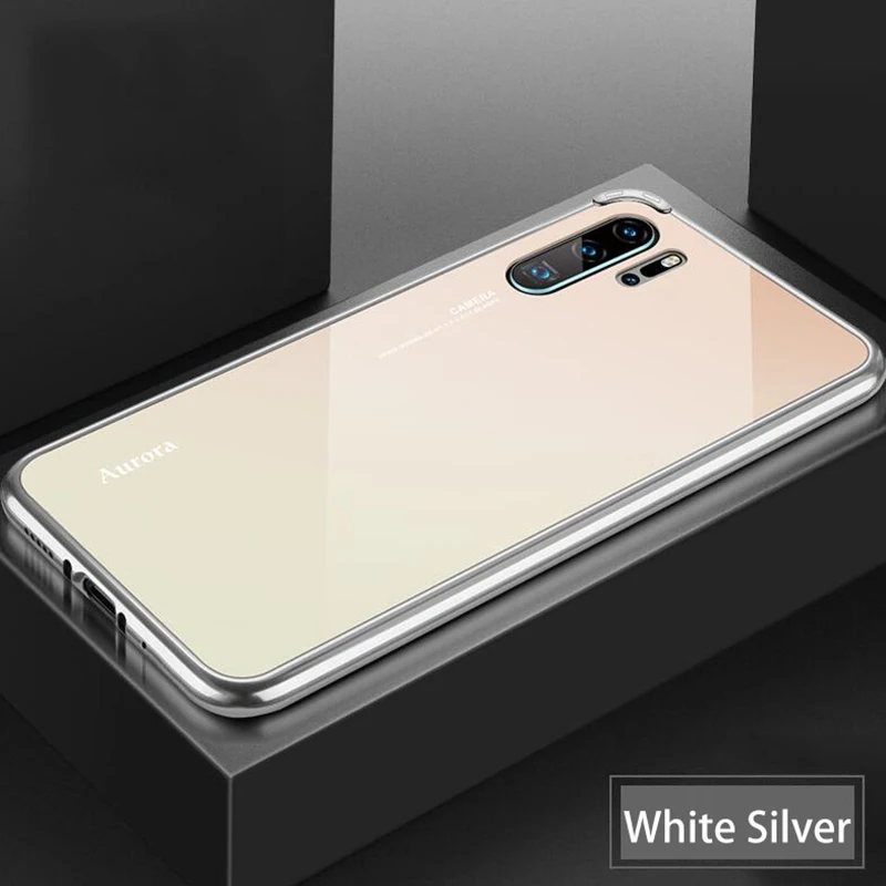 White Silver 2 в 1 Гибридный чехол для huawei P30 P30Pro чехол металлический бампер противоударный Закаленное стекло Жесткий Чехол для huawei P20 P20Pro P30 оболочка - Цвет: White Silver