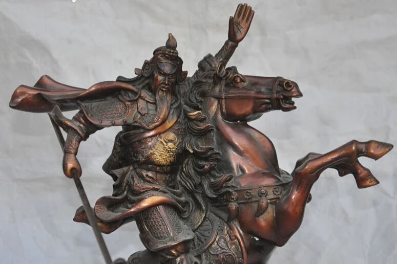 SCY 14 &quotКитай Бронза Guangong Guan Yu Рыцарь Воин дракон меч статуя Верховая езда | Дом и