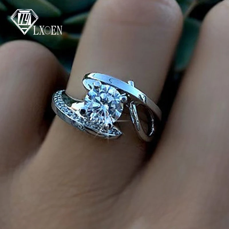 

2019 New Fashion Shining Round Zircon Wedding Rings for Women Inlay Crystal Engagement Ring Gift Jewelry Anillos