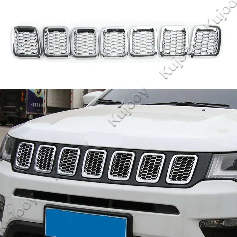 

Chrome ABS Car Front Grille Molding Lid Middle Net Cover Trim For Jeep Compass 2017+ Car Styling Accessories